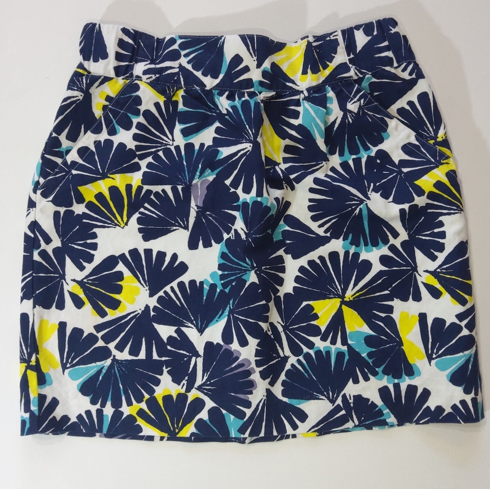 Banana Republic‎ Linen Blend Skirt Womens Size 2 White Navy Teal Floral Print